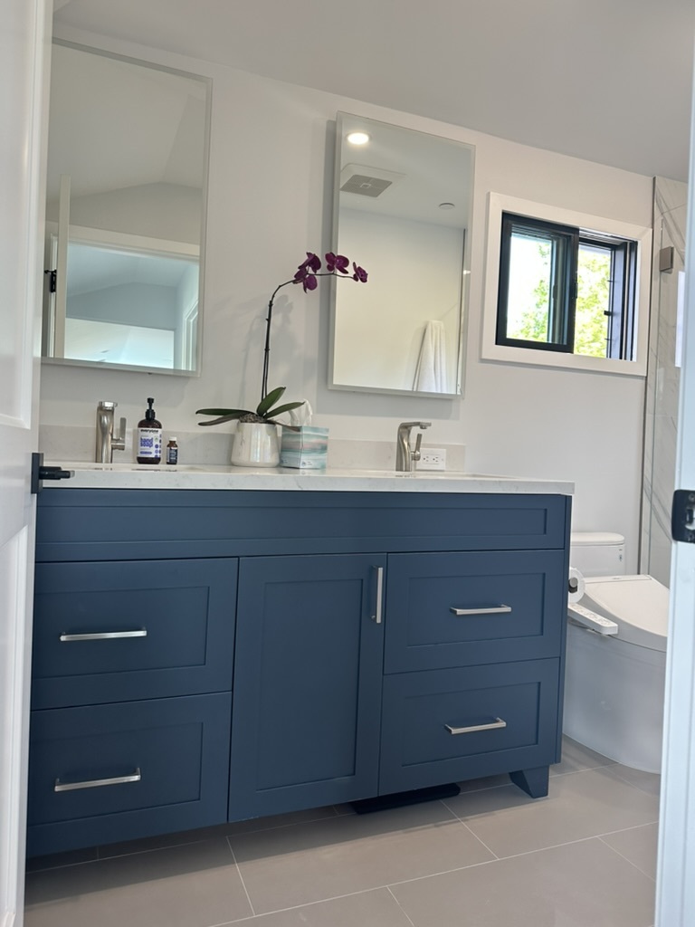 quartz vanity counter in luxury San Mateo bathroom